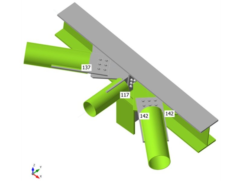 CHS 219.1 braces on an HEB 400 through a gusset plate: overall check with plastic strain