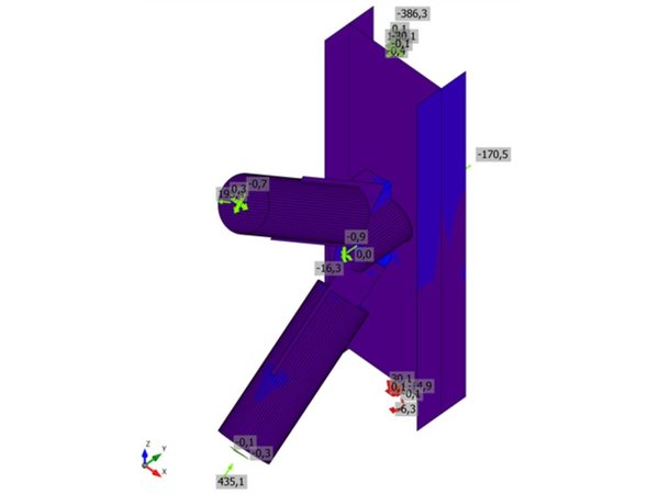 CHS 219.1 braces on an HEB 600 column: equivalent stress plot