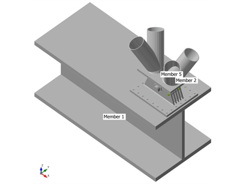 Four CHS 660 struts on a deep plate girder: overall check with plastic strain