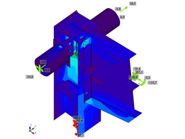 Haunched IPE 400 beam on an HEA 340 column with a tubular brace: equivalent stress plot