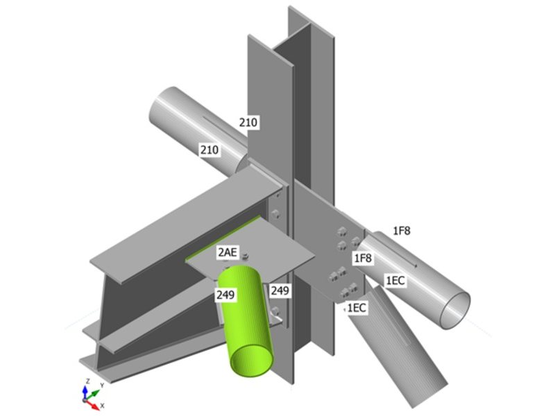 Bracing node at an HEA 240 column with an IPE 360 beam: overall check with plastic strain