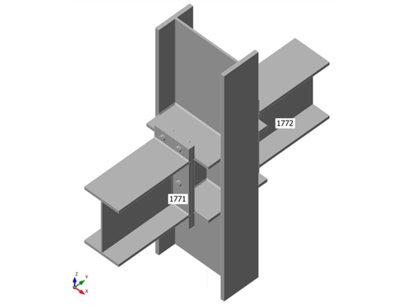 HEA 500 beams framing into an HEB 600 column: overall check of the finite element model