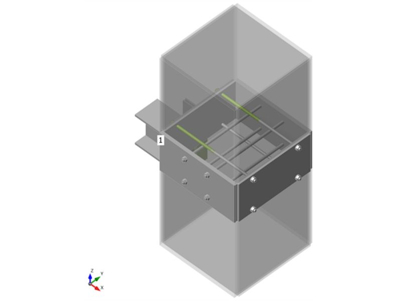 HEB 400 beam seat on a concrete column with anchored side plates: overall check with plastic strain