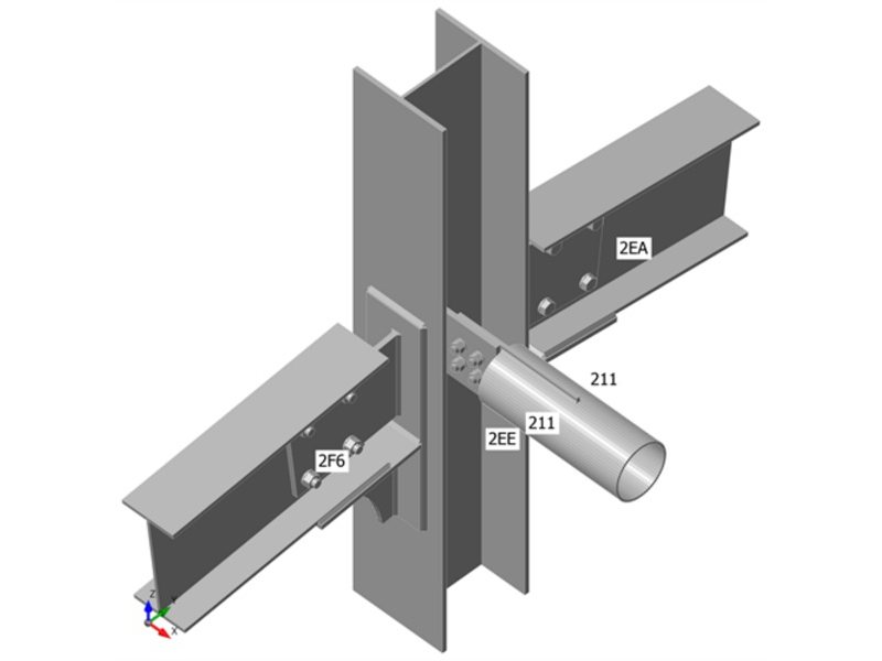 IPE 360 beams on an HEA 300 column: overall check of the finite element model