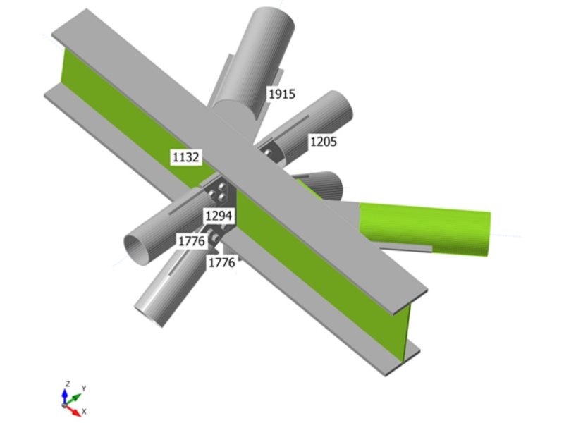 Lattice node: CHS 219.1 braces on an HEB 600 chord: overall check with plastic strain