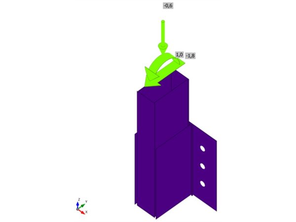 RHS 100×50 post anchored to the side of a concrete wall: equivalent stress plot