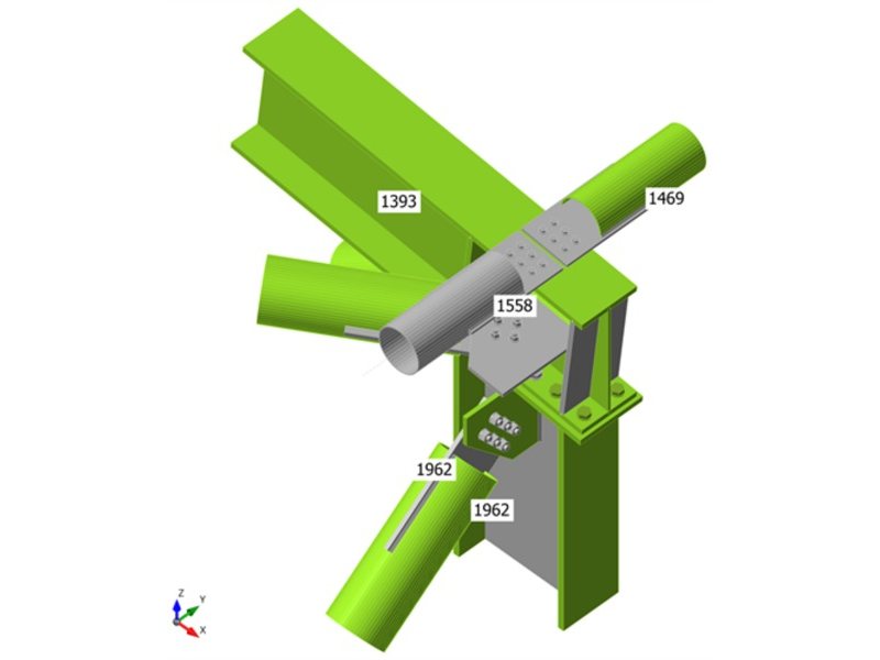 Truss seat on an HEB 600 column with CHS braces: overall check with plastic strain