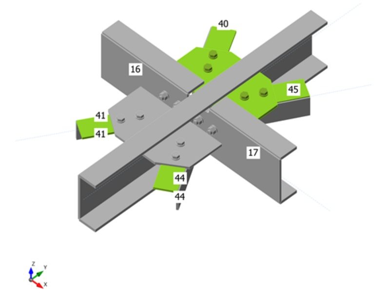 Cross node: UPN 200 members with angle braces: overall check with plastic strain
