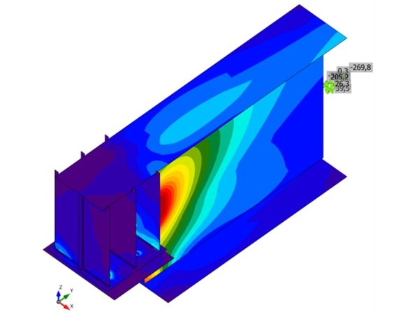 Girder bearing on concrete: welded I 1200 on an anchored base: equivalent stress plot