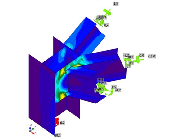 Welded knee: IPE 240 rafters on an HEB 300 column: equivalent stress plot