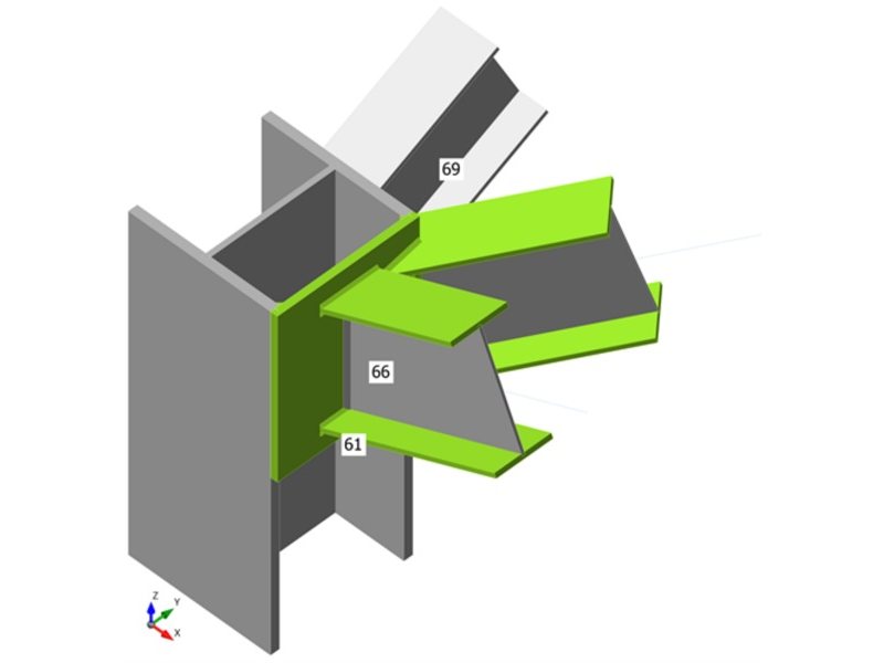 Welded knee: IPE 240 rafters on an HEB 300 column: overall check of the finite element model
