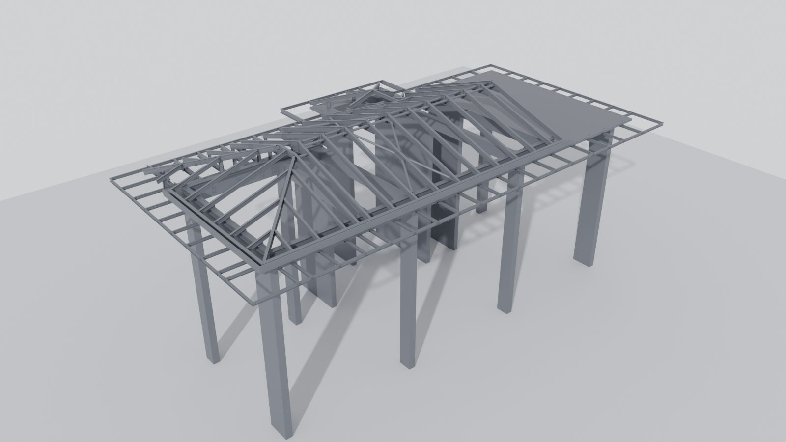 Steel roof over a concrete villa: steel model render