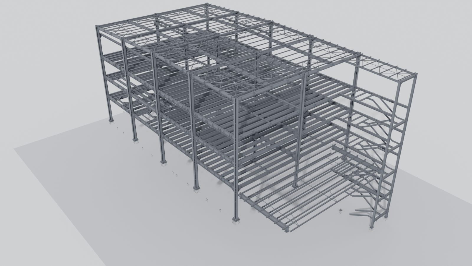 Multi-storey production building: steel model render