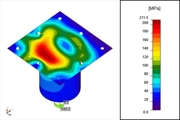 Equivalent stress plot of a circular column anchored to a slab soffit