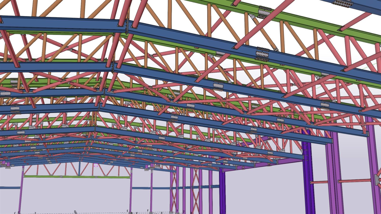 Fly through a hangar's steel