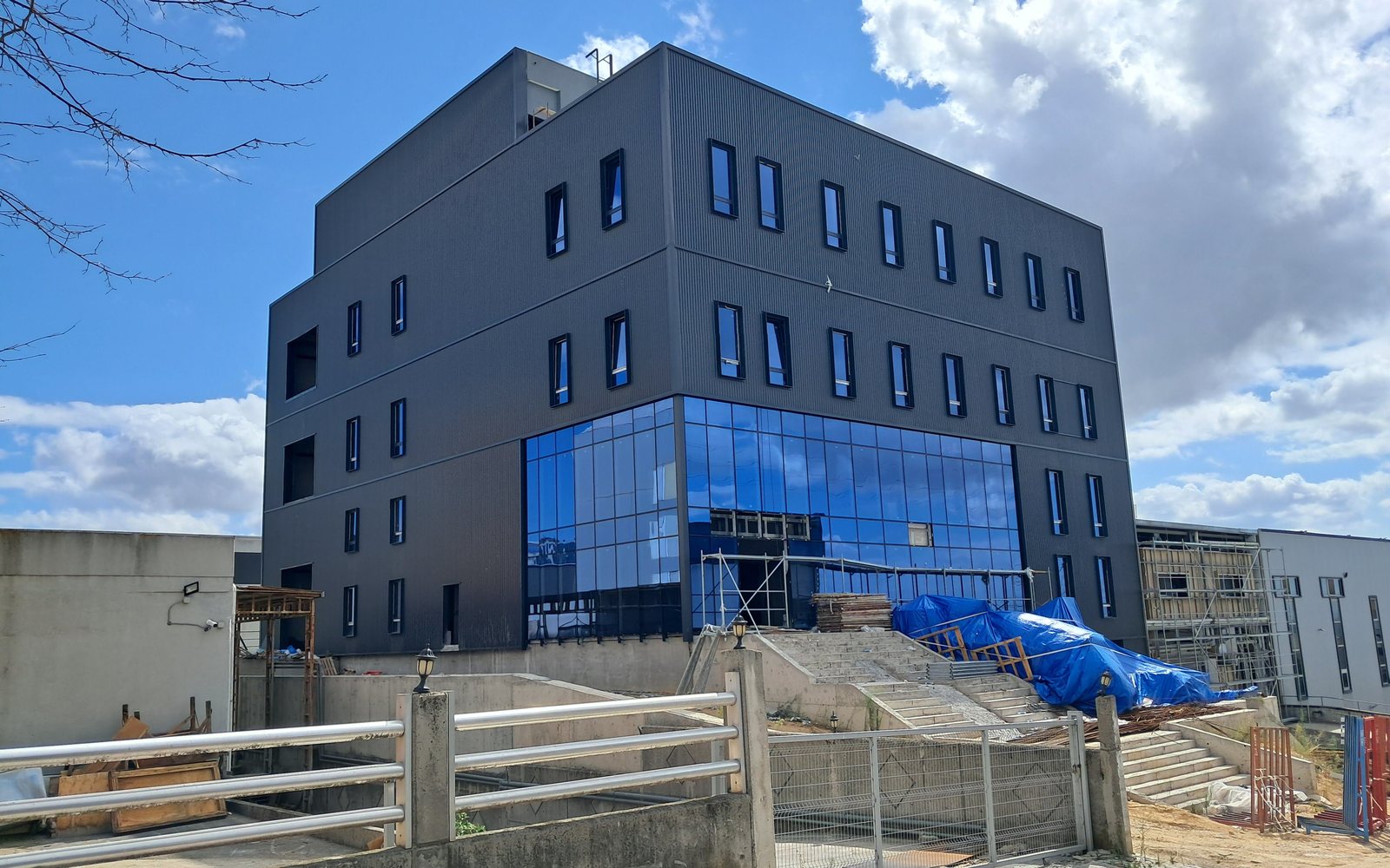 Site photo of a finished multi-storey building whose steel we engineered