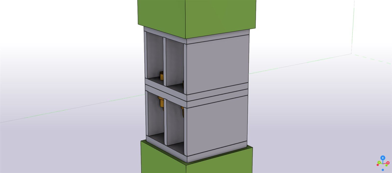 A vertical 100x100 column spliced with smaller plates and M12 bolts