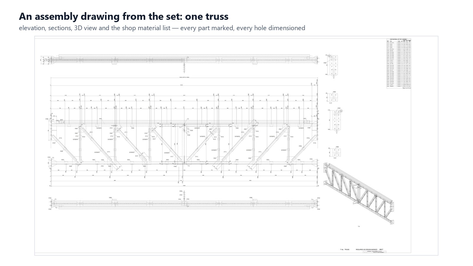 An assembly drawing from the set (one truss).